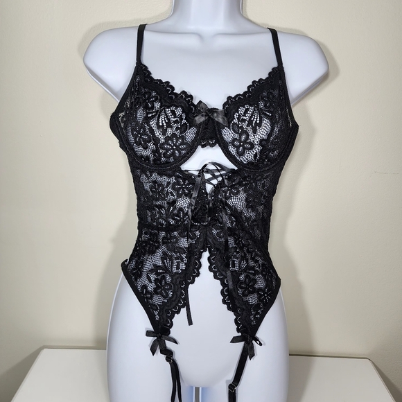 BNWOT Gorgeous black Underwired bodysuit top Lingerie size S teddy Babydoll - Picture 1 of 9